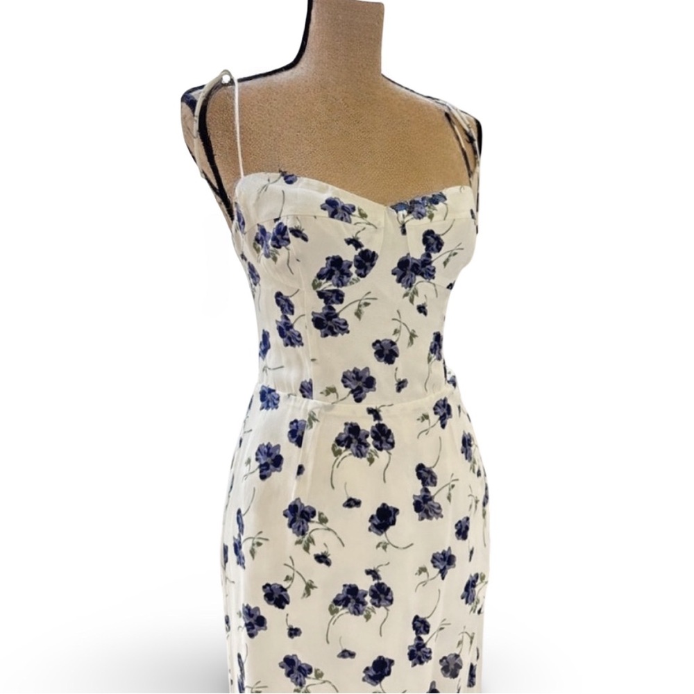 Reformation White and Blue Floral Midi Dress - Picture 2 of 16